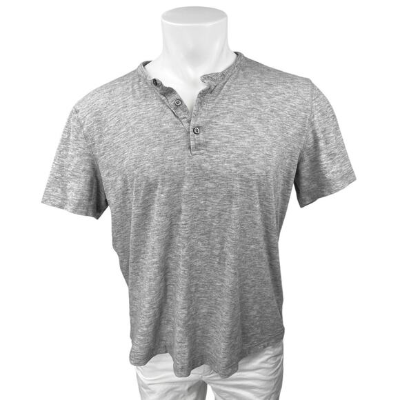 Banana Republic Vintage Tee Men's Gray Short Sleeve Henley Neck T-Shirt Top Sz L - Picture 1 of 3
